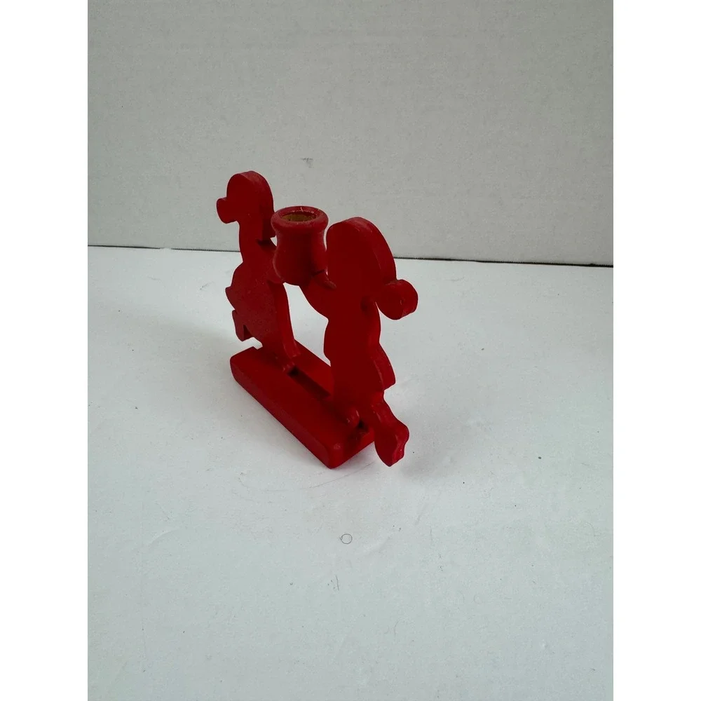 Vintage Swedish Wood Candle Holder Red Boy Girl Silhouette with Lenox Candles
